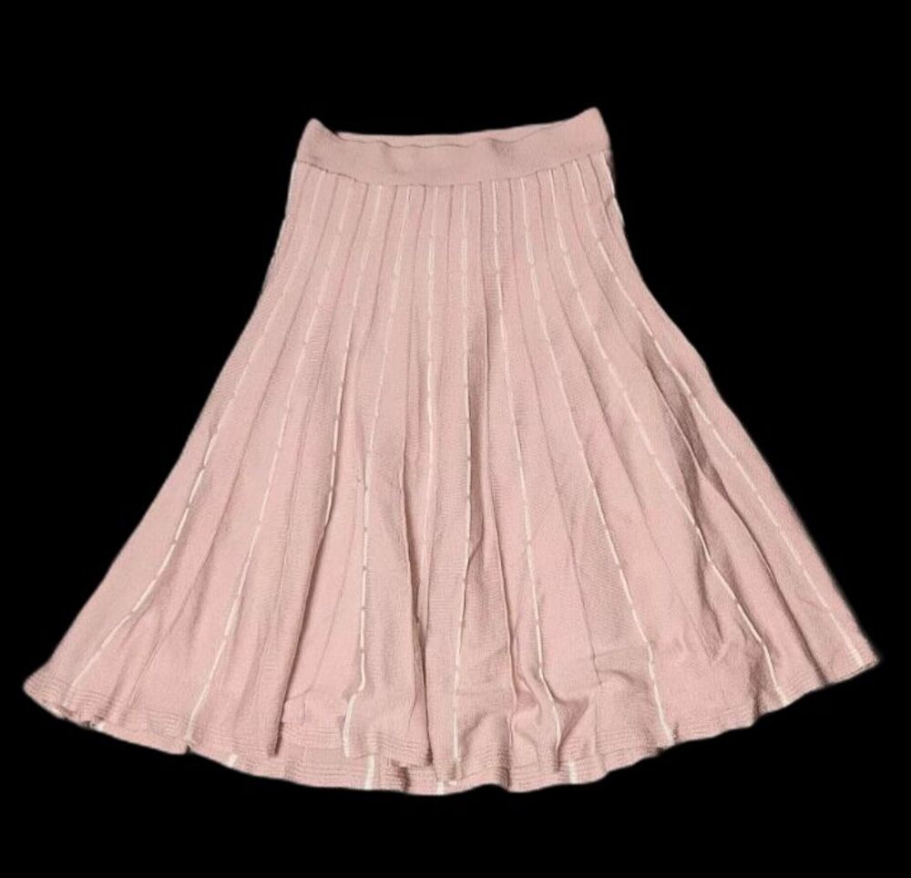 Ariella Pleated A-line High Waisted Midi Skirt Small Pink Flare Knit Balletcore